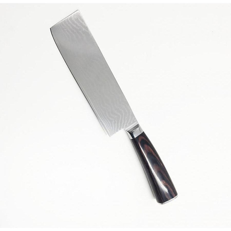 Dao thái đa năng vân thép Dasmacus với độ bền cao và tay cầm vân gỗ sang trọng