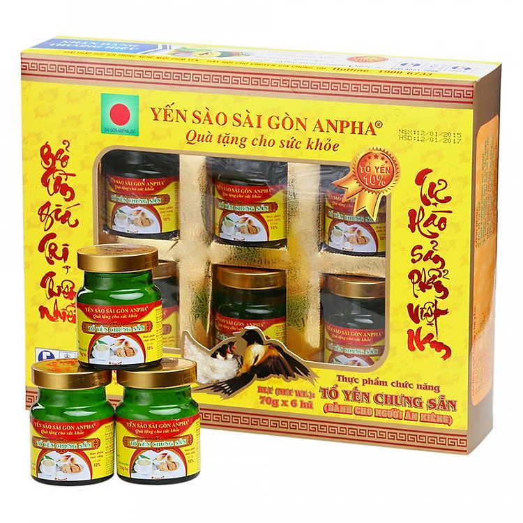 Lốc 6 Hũ Yến Sào Sài Gòn Anpha Tổ Yến Chưng Sẵn (10%) - Dành Cho Người Ăn Kiêng