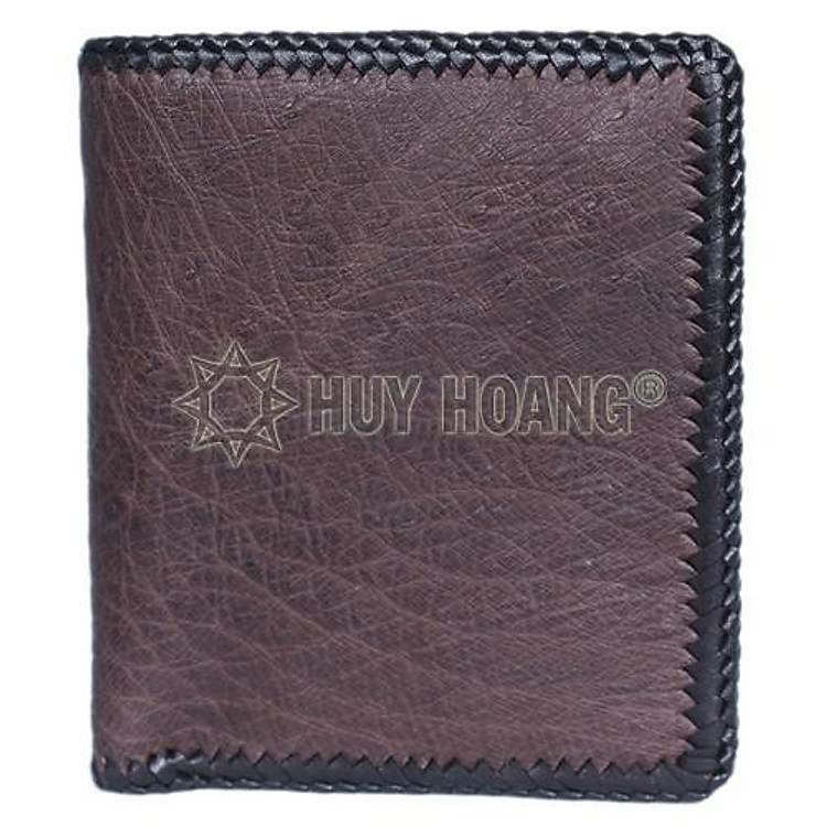 Bóp nam Huy Hoàng da đà điểu da bụng kiểu đứng đan viền màu nâu đất - HP2460