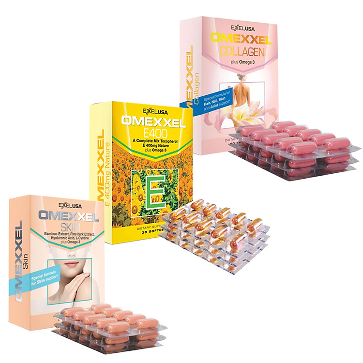 Bộ viên uống thực phẩm chức năng trắng da, chống lão hóa, Omexxel Skin-Omexxel Collagen - Omexxel E400