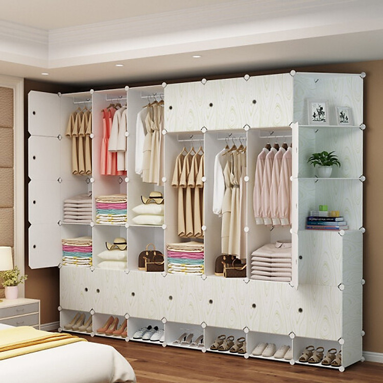 Tủ quấn áo nhựa lắp ghép 42 ô (7 ô giày và cột xéo) sang trọng nhà cửa