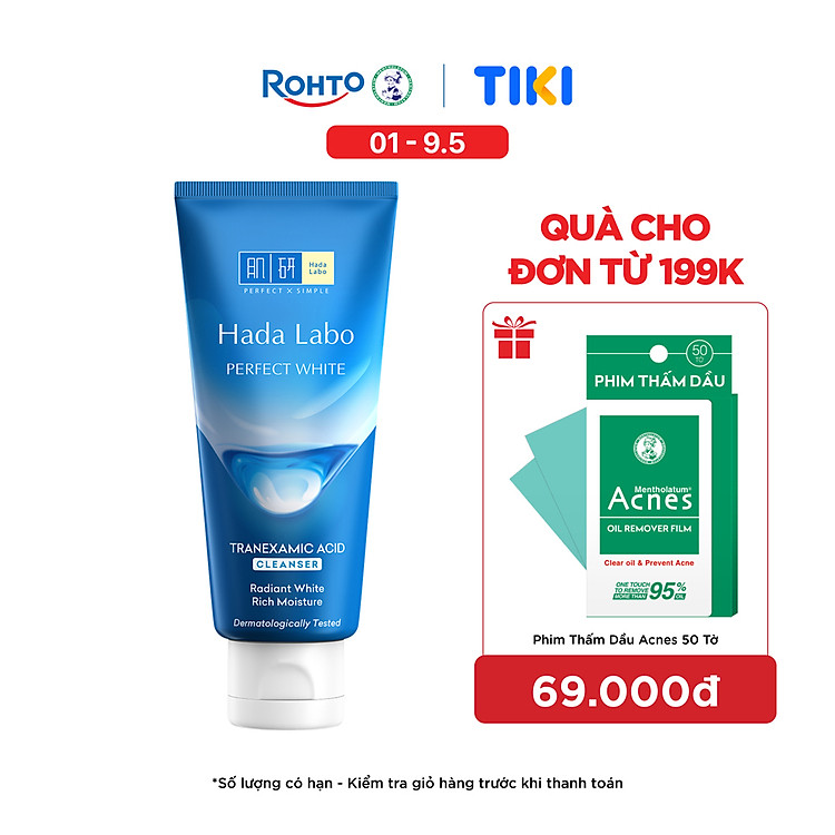 Sữa rửa mặt dưỡng trắng Hada Labo Perfect White Tranexamic Acid Cleanser 80g