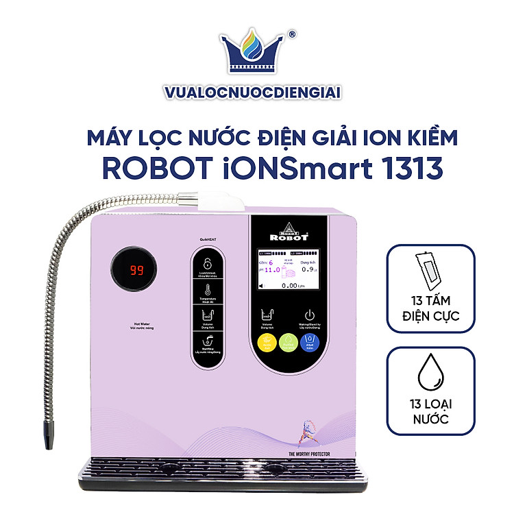 Máy Lọc Nước Điện Giải Ion Kiềm ROBOT IonSmart 1313 Chức Năng Nóng Thông Minh - Hàng Chính Hãng