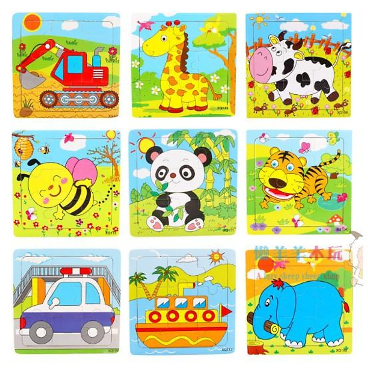 Combo 10 tranh ghép hình 9 miếng cho bé - giao ngẫu nhiên các hình khác nhau