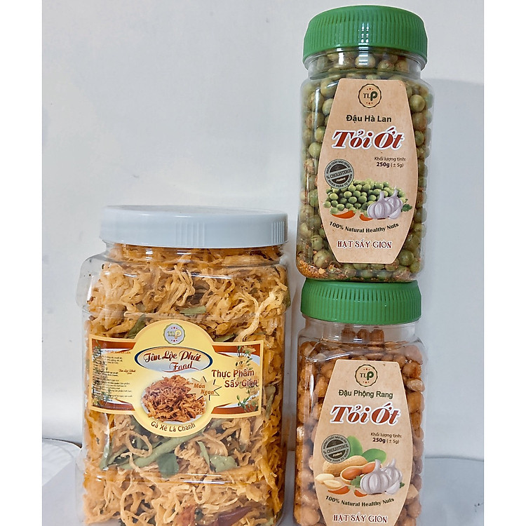 Đậu phộng và đậu Hà Lan rang tỏi ớt + Khô Gà Lá Chanh