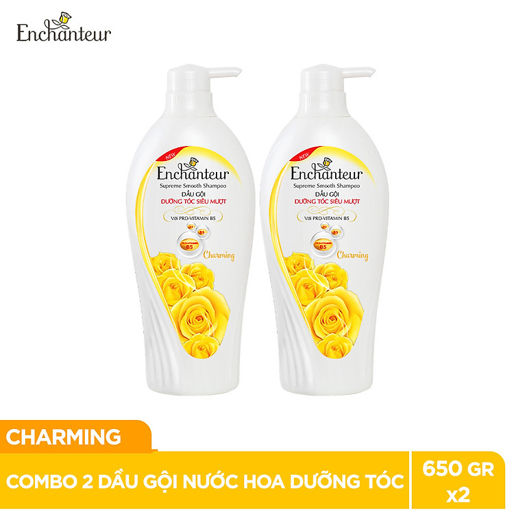 Combo 2 Dầu gội nước hoa Enchanteur Sensation/Charming dưỡng tóc siêu mượt 650gr/Chai