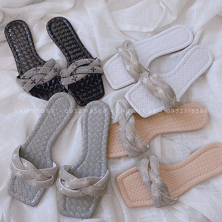 DÉP NỮ THỜI TRANG SIÊU XINH 3 QUAI XOÀN CHÉO HOA SHU STORE