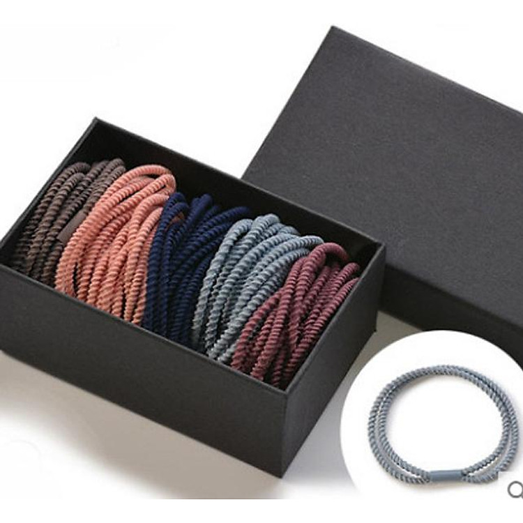 Set 30 dây buộc tóc lượn sóng ghép 2 sợi thành 1 cao cấp xuất Nhật HD09 Hộp giấy đen cao cấp