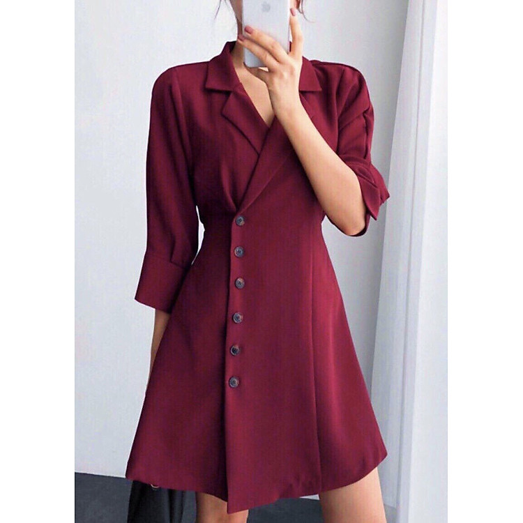 Đầm cổ vest tay lỡ 2 màu