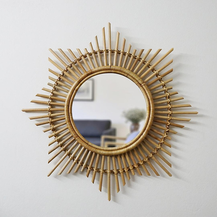 Gương treo tường mây tre Babomi Decor Hàng mỹ nghệ xuất khẩu - Mặt dùng gương Việt Nhật cao cấp ( Nhiều mẫu mã) Đường kính D60cm/ D68cm hàng có 1 không 2