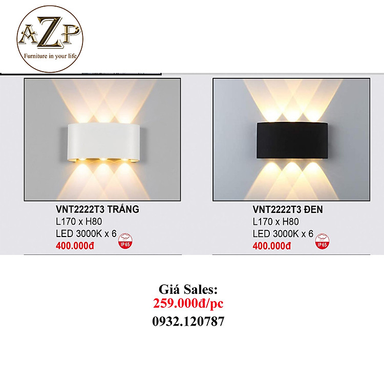 AZP - ĐÈN ỐP VÁCH / ĐÈN TRANG TRÍ / ĐÈN TREO TƯỜNG PHÒNG KHÁCH, PHÒNG NGỦ, NHÀ HÀNG, KHÁCH SẠN AZP-VPL2222T3 phong cách đương đại, hàng nhập khẩu AZP