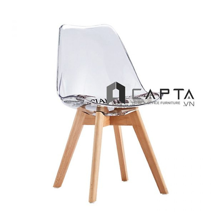 Ghế ăn nhựa trong suốt DSW-PC1 Nội thất Capta Ghế thân nhựa trong suốt có nệm DSW bọc vải hoa văn chân ghế gỗ beech dẻ gai
