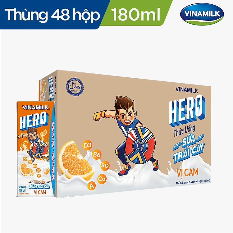 THỨC UỐNG SỮA TRÁI CÂY HERO VỊ CAM VINAMILK - HỘP X 180ML