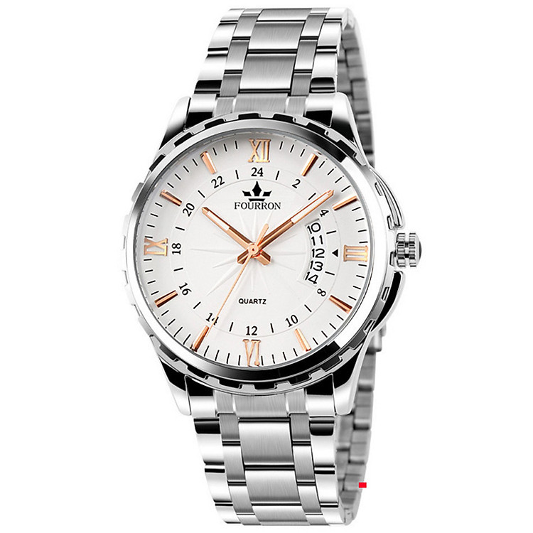 Đồng Hồ Nam Fourron F66 Lịch Ngày Dây Thép Cao Cấp_ kim vàng Và Kim Xanh