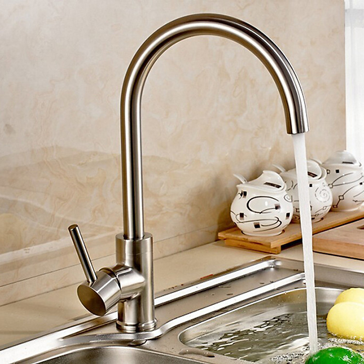 Vòi rửa chén, rửa bát nóng lạnh Inox SUS 304 tặng kèm 2 dây cấp nước nóng lạnh (60 cm)