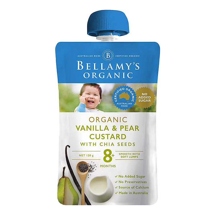 Hỗn Hợp Kem Sữa Lê Và Hạt Chia Với Chiết Xuất Vanilla Hữu Cơ Bellamy's Organic (120g)