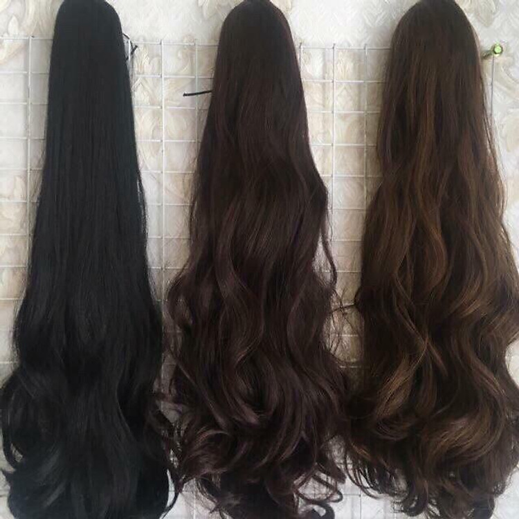 Tóc ngoặm xoăn dài đen hình thật