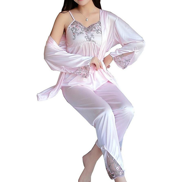 Sét đồ ngủ đồ mặc nhà Big size chất phi lụa mềm mát dành cho quý cô (BỘ QUẦN ÁO HỒNG)