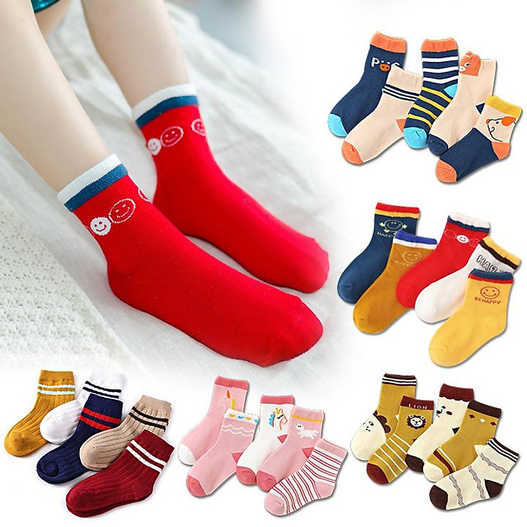 5 đôi tất chống trơn trượt trẻ em 1-13 tuổi xuất Nhật siêu mềm mịn