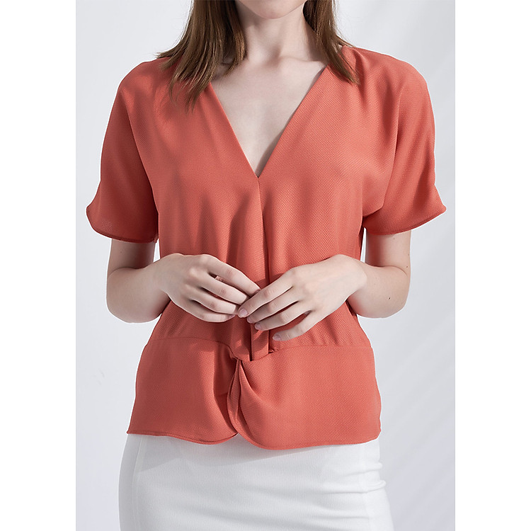 Áo Kiểu Nữ Tay Ngắn Màu Cam Xoắn Vạt The Cosmo Twist Top Orange