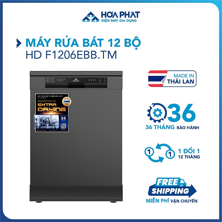 Máy rửa bát 12 bộ Hòa Phát HD F1206EBB.TM - Bảo hành 36 tháng - Hàng chính hãng