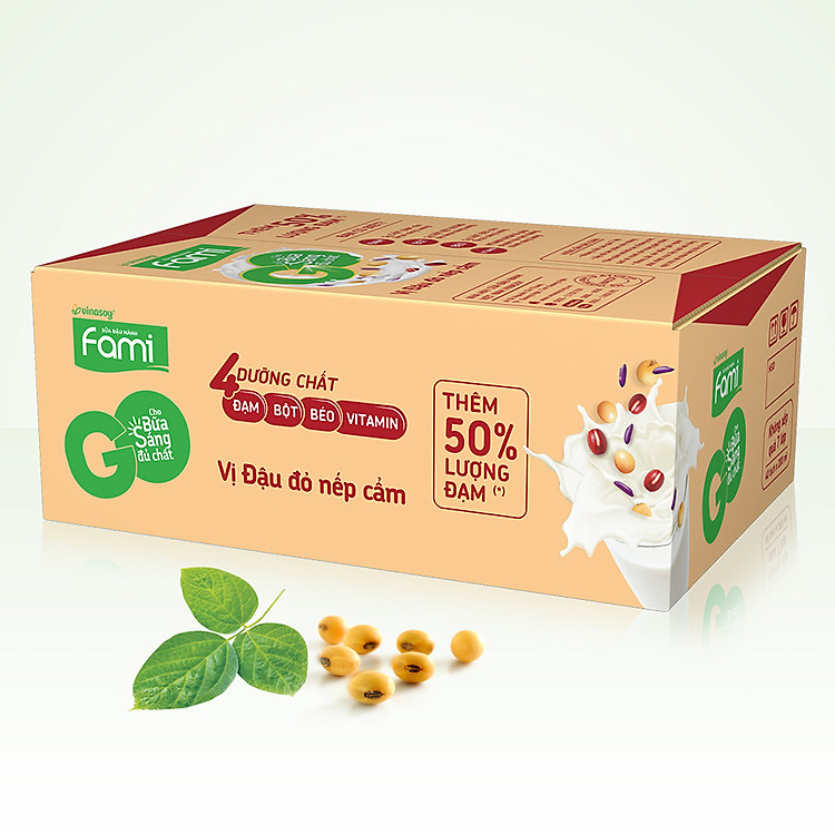 Thùng Sữa đậu nành FamiGo đậu đỏ nếp cẩm (200ml x 40 Bịch)