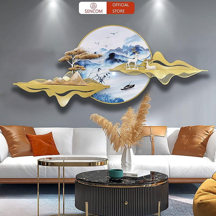 Tranh sắt treo tường nghệ thuật, trang decor trang trí hoa xanh cao cấp - PD10