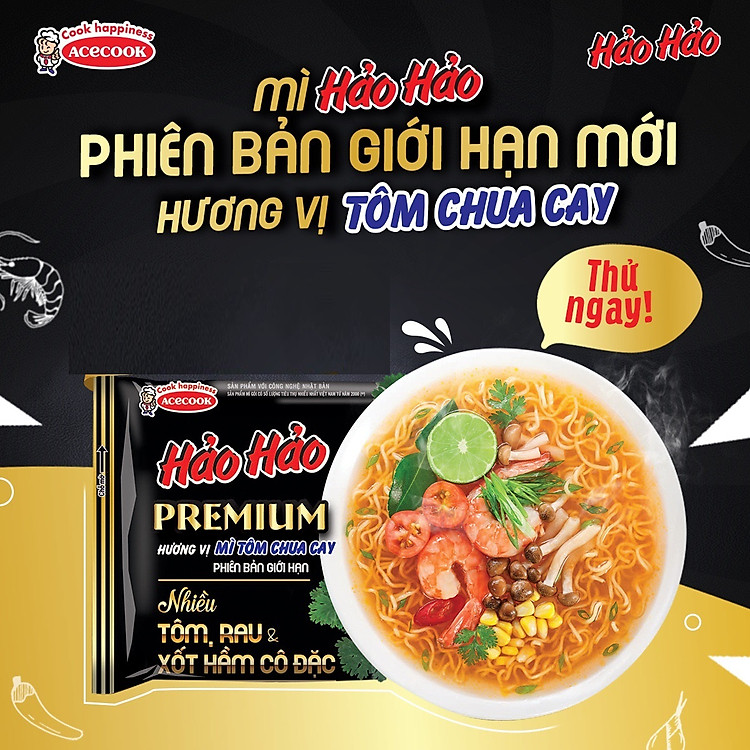 Thùng 16 gói mì Hảo Hảo Premium vị tôm chua cay