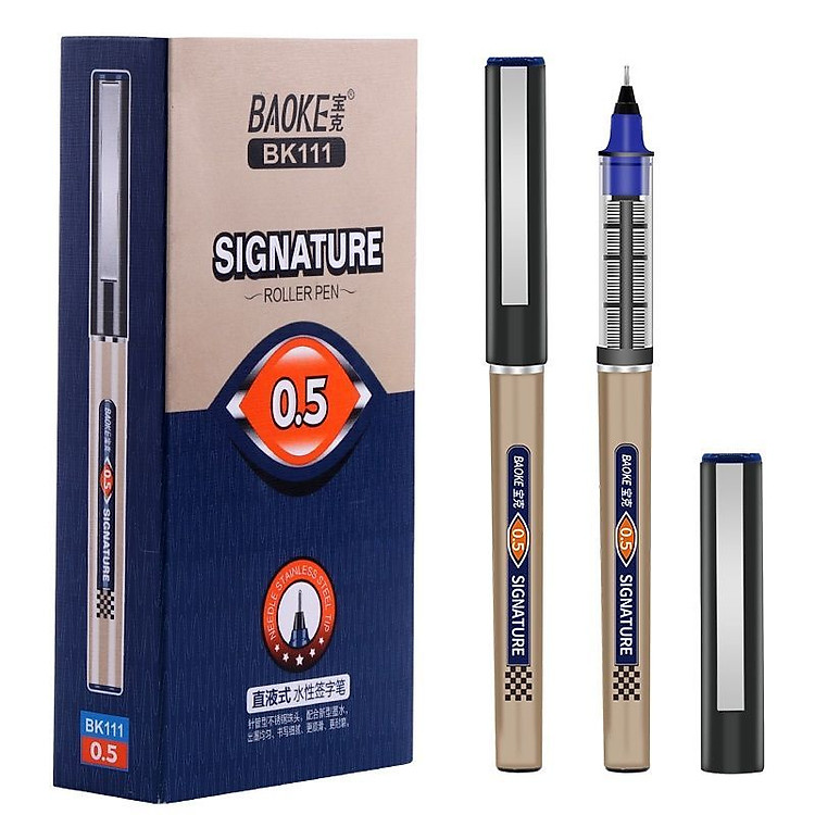Hộp 12 cây bút lông kim Baoke BK111 / Bút gel nước Signature Baoke 111 ngòi 0.5mm