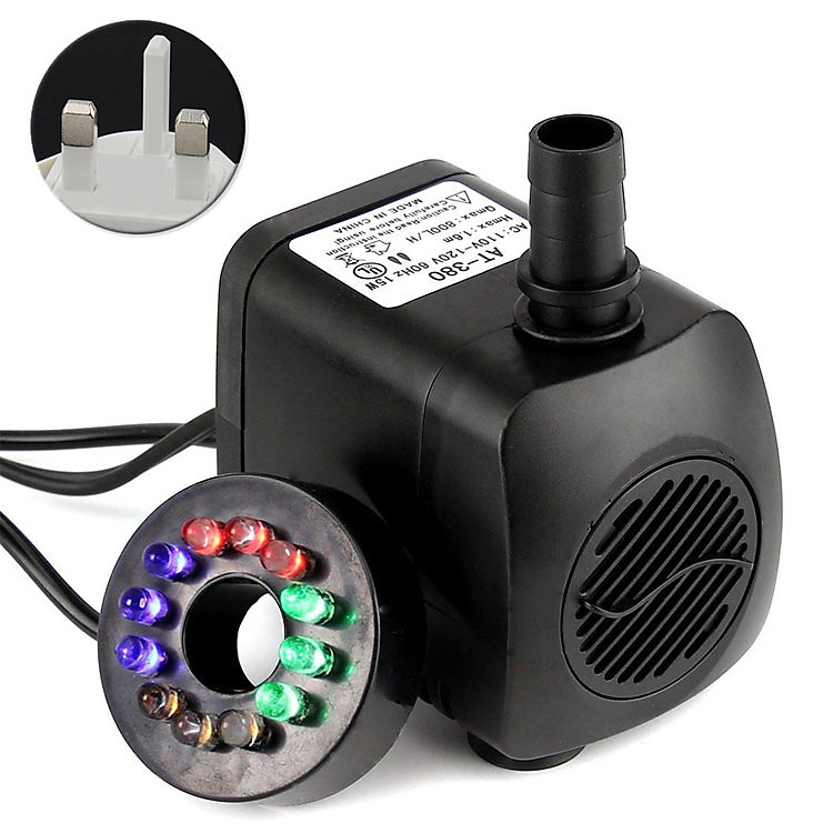Máy bơm chìm hồ cá hòn non bộ thác nước 220V 15W 800L AT-380 có đèn LED