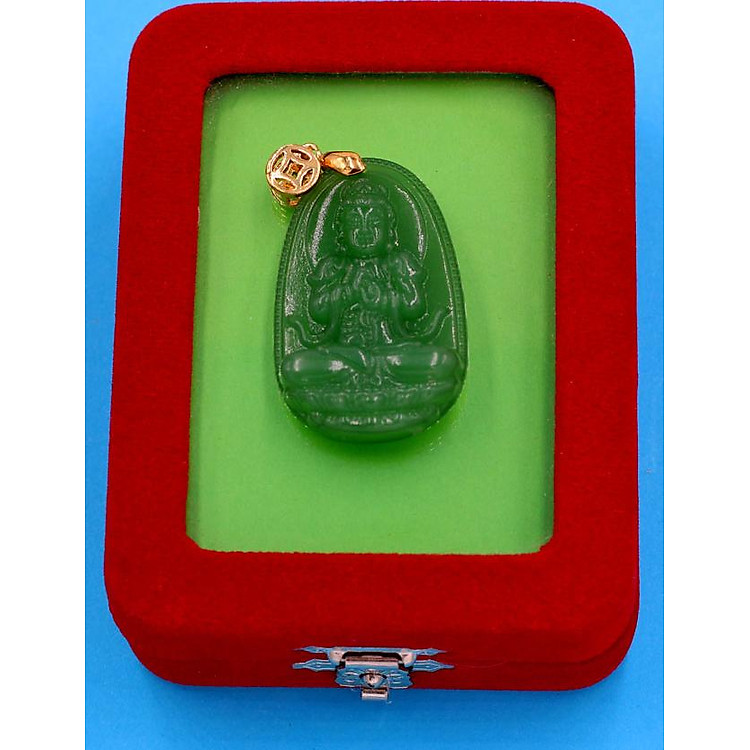 Mặt Phật Đại Nhật Như Lai - thạch anh xanh 3.6cm MTXA5 - kèm hộp nhung - tuổi Mùi và tuổi Thân
