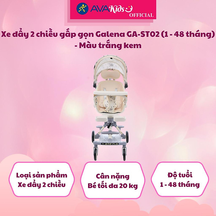 Xe đẩy 2 chiều gấp gọn Galena GA-ST02 (1 - 48 tháng) - Màu trắng kem