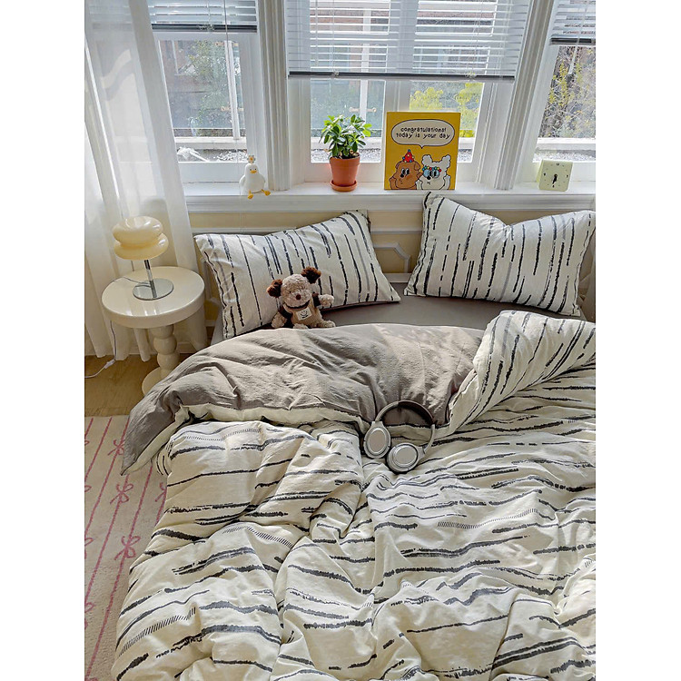 Bộ vỏ chăn ga gối cotton đũi LIDACO mềm mát họa tiết vintage nhiều mẫu lựa chọn