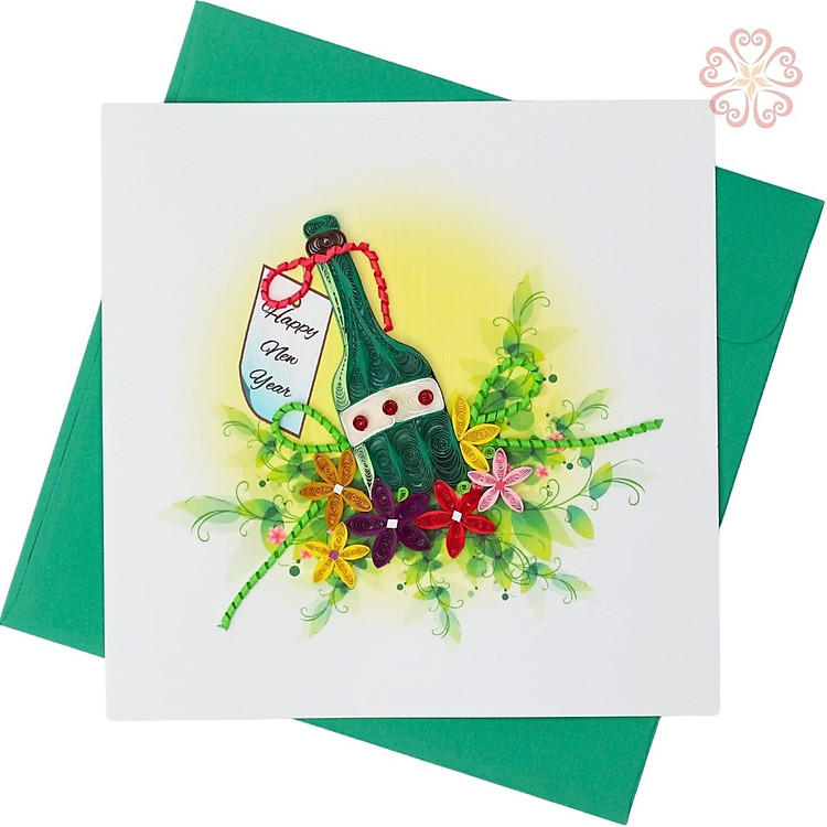 Thiệp Giấy Xoắn Chúc Mừng Năm Mới Hình Ly Rượu size 15x15cm