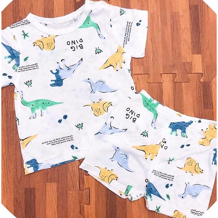 bộ cotton thông hơi cộc tay cúc vai cho bé trai full size từ 5 kg đến 18kg hoạ tiết dễ thương