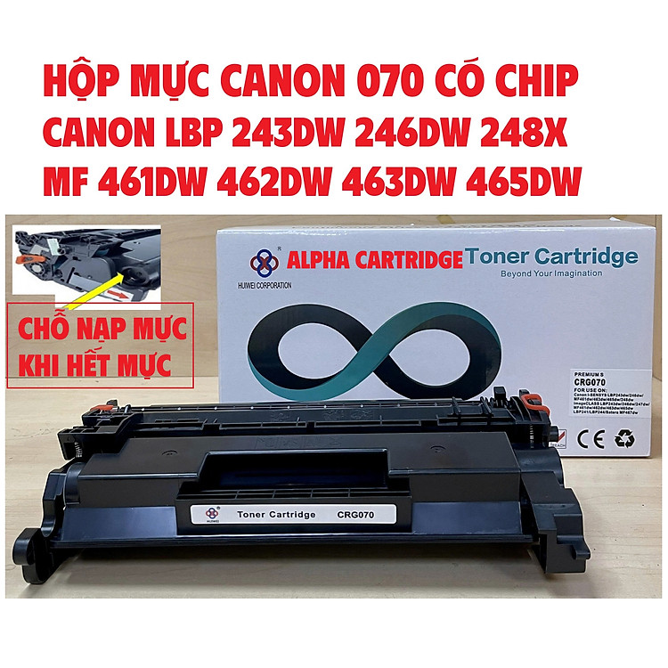 Hộp mực máy Canon LBP 243dw 246dw 248x - MF 461dw 462dw 463dw 465dw CÓ CHIP CRG 070 MỚI 100% BẢO HÀNH 1 ĐỔI 1 - Hàng chính hãng Alpha Cartridge
