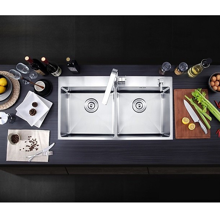 Chậu rửa bát Korea Sus304 8245 2 hố cân- tặng giá rau củ khi mua chậu