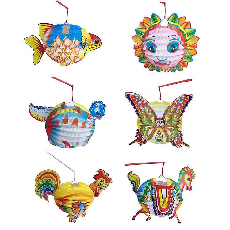 Combo 6 đèn lồng giấy cỡ trung hình con vật chơi trung thu