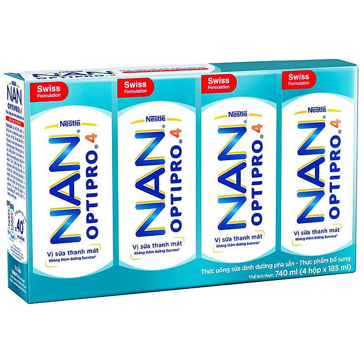 Lốc 4 Sữa Nước Nestlé NAN Optipro Công Thức Mới - CRM (185ml / Hộp)