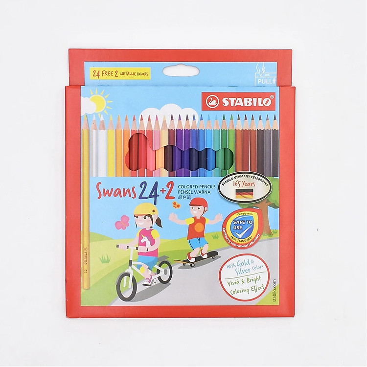 Bộ Bút Chì Màu Swans 24 Màu + Quyển Tô Màu SACB (Hộp 24 màu)
