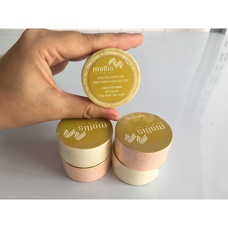 combo 5 khăn tay nén cotton Mollis - dùng đi du lịch (28x42 cm)- Giao màu ngẫn nhiên