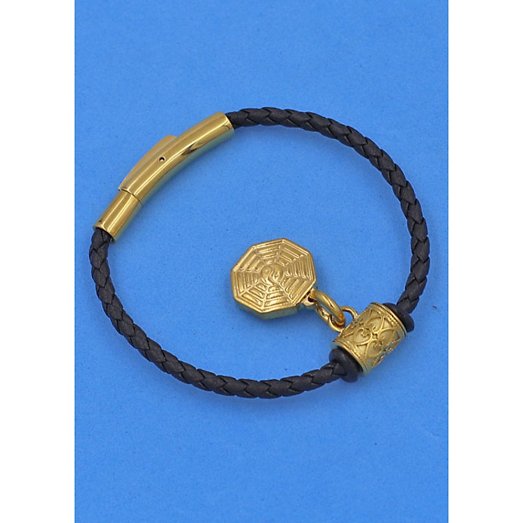 Vòng tay dây da khóa inox cao cấp size 3 ly mix Bát Quái inox vàng - Vòng tay Bát Quái - Vòng size nhỏ phù hợp cho nữ