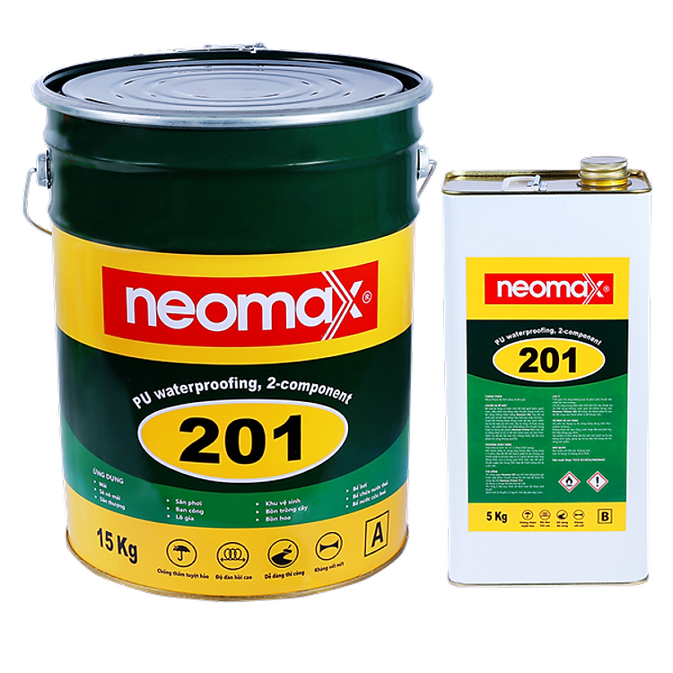 Chống thấm lộ thiên Neomax 201, không cần đục gạch, chống tia cực UV, độ đàn hồi cao, thi công đơn giản