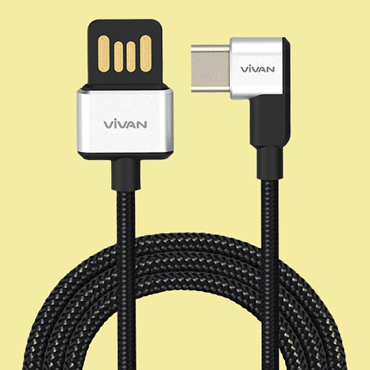 Dây cáp sạc truyền dữ liệu Vivan USB Type C | Cáp chữ L gập 90 độ màu Trắng/Đen 5V - 3A Gọn Tay | Cho thiết bị di động/điện thoại Android (Samsung, Xiaomi, LG, vv) - Hàng Chính Hãng