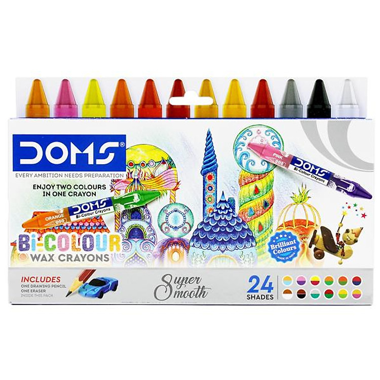Hộp 12 Bút Sáp Màu 2 Đầu Bi-Colour Wax Crayons – DOMS 7495