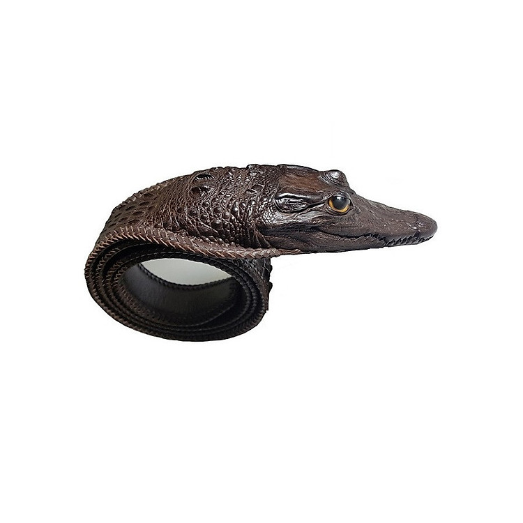 Thắt lưng da cá sấu nguyên con đan viền có đầu Ruby Luxury