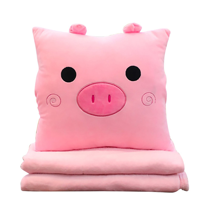 Combo Mền Gối Văn Phòng 3in1 Heo Hồng Vuông 1x1.7M