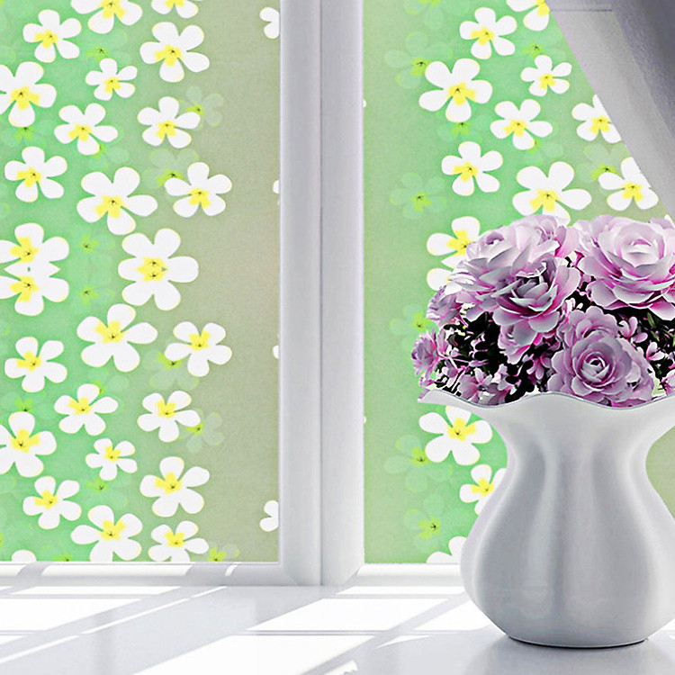 3m decal dán kính ngang 60cm- hoa xanh trắng