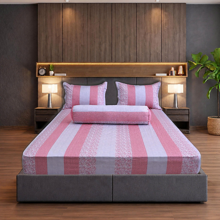 Bộ drap gối Hometex cotton in hoa văn