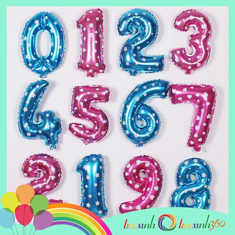 Bong Bóng Số 0-9 Màu Xanh Hồng Trang Trí Tiệc (4 chiếc) - Ảnh 2